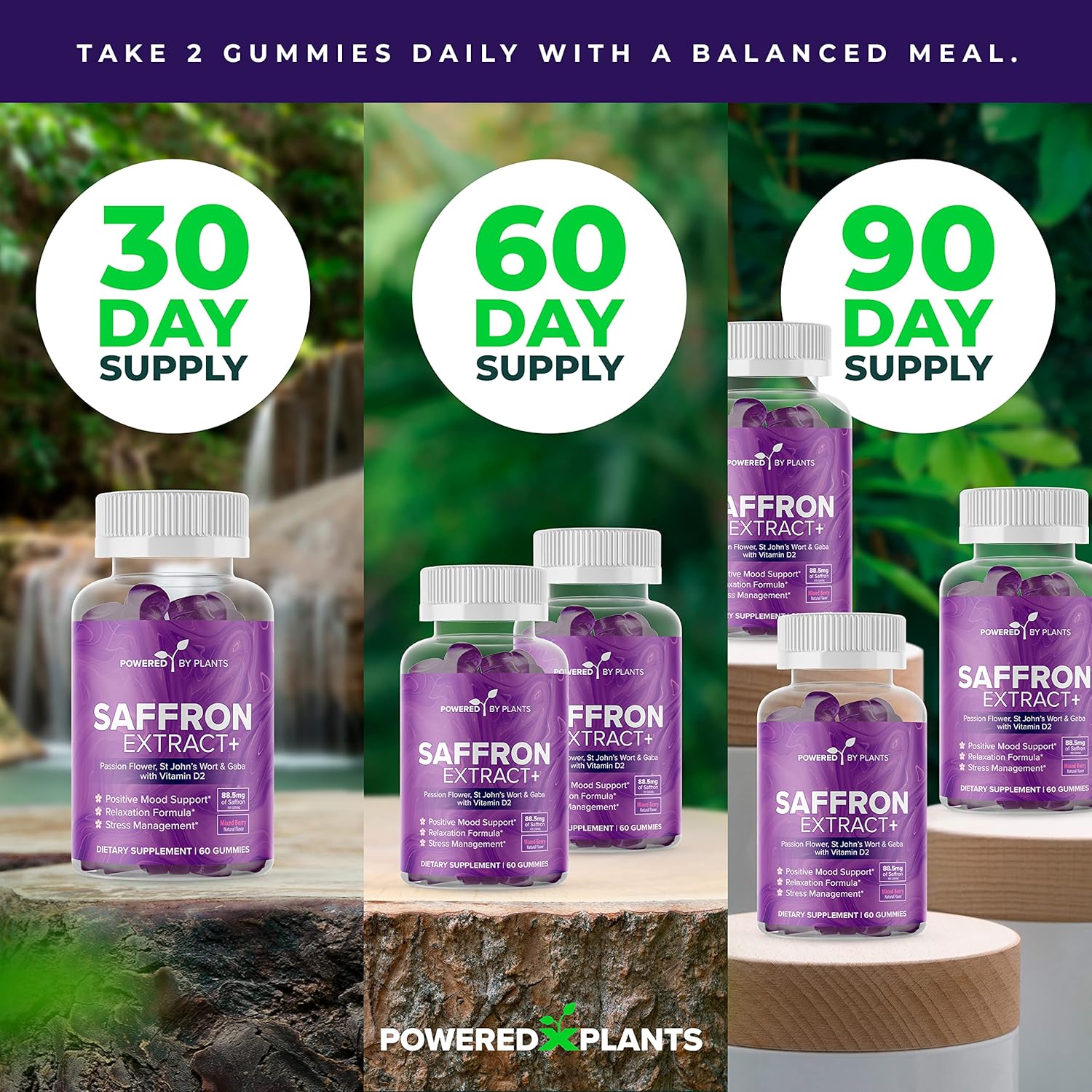 Saffron Extract Gummies with Passionflower & Vitamin D2 - Mood, Digestion, & Energy Support - 3-Pack, 60 Servings