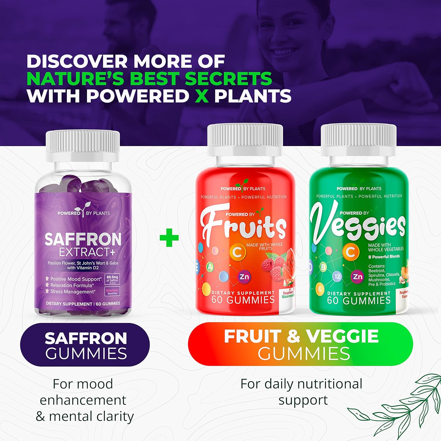 Saffron Extract Gummies with Passionflower & Vitamin D2 - Mood, Digestion, & Energy Support - 3-Pack, 60 Servings