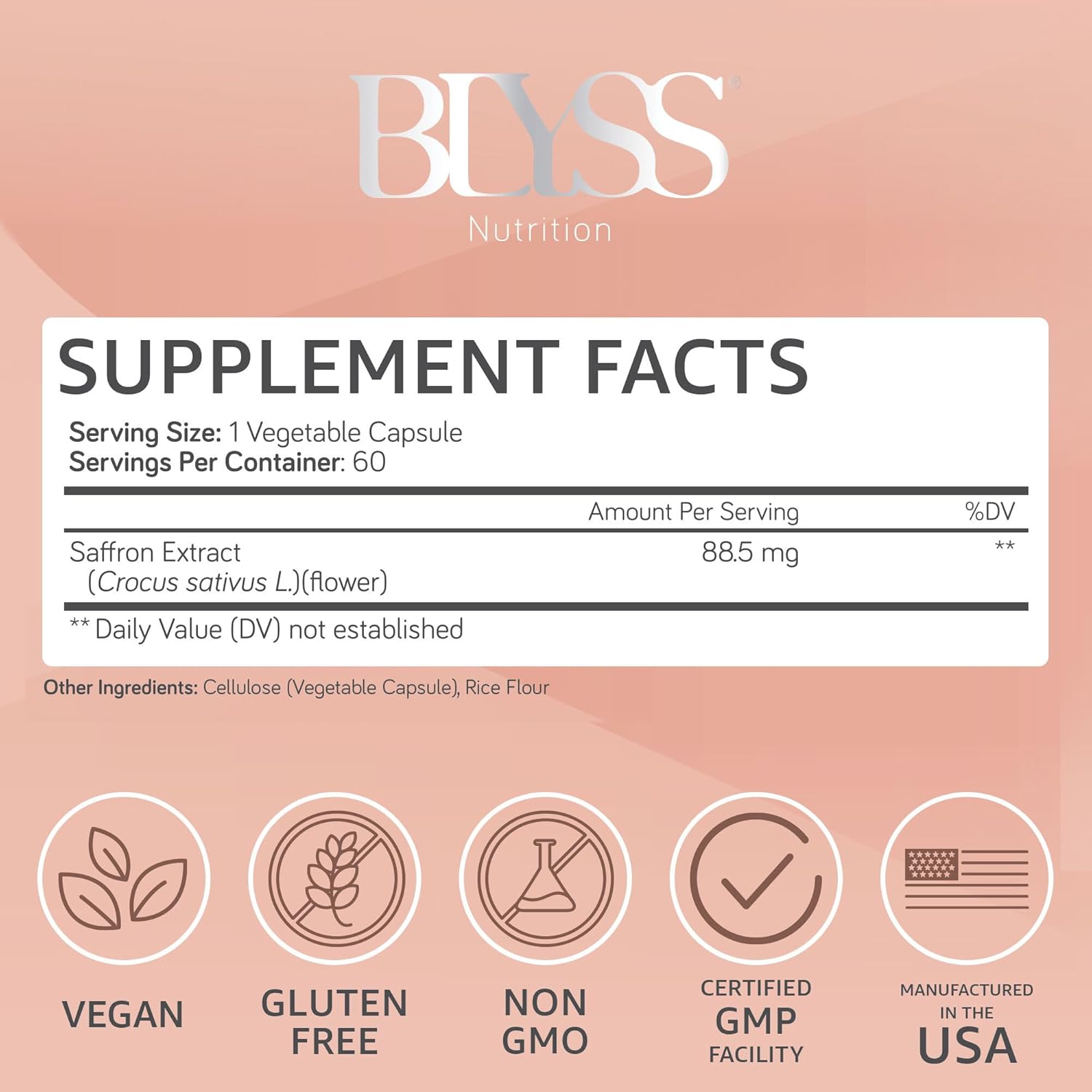 Saffron Extract Pills for Women - Boost Energy, Mood, & Metabolism - Non-GMO, Gluten Free Vegan Capsules - BLYSS Nutrition