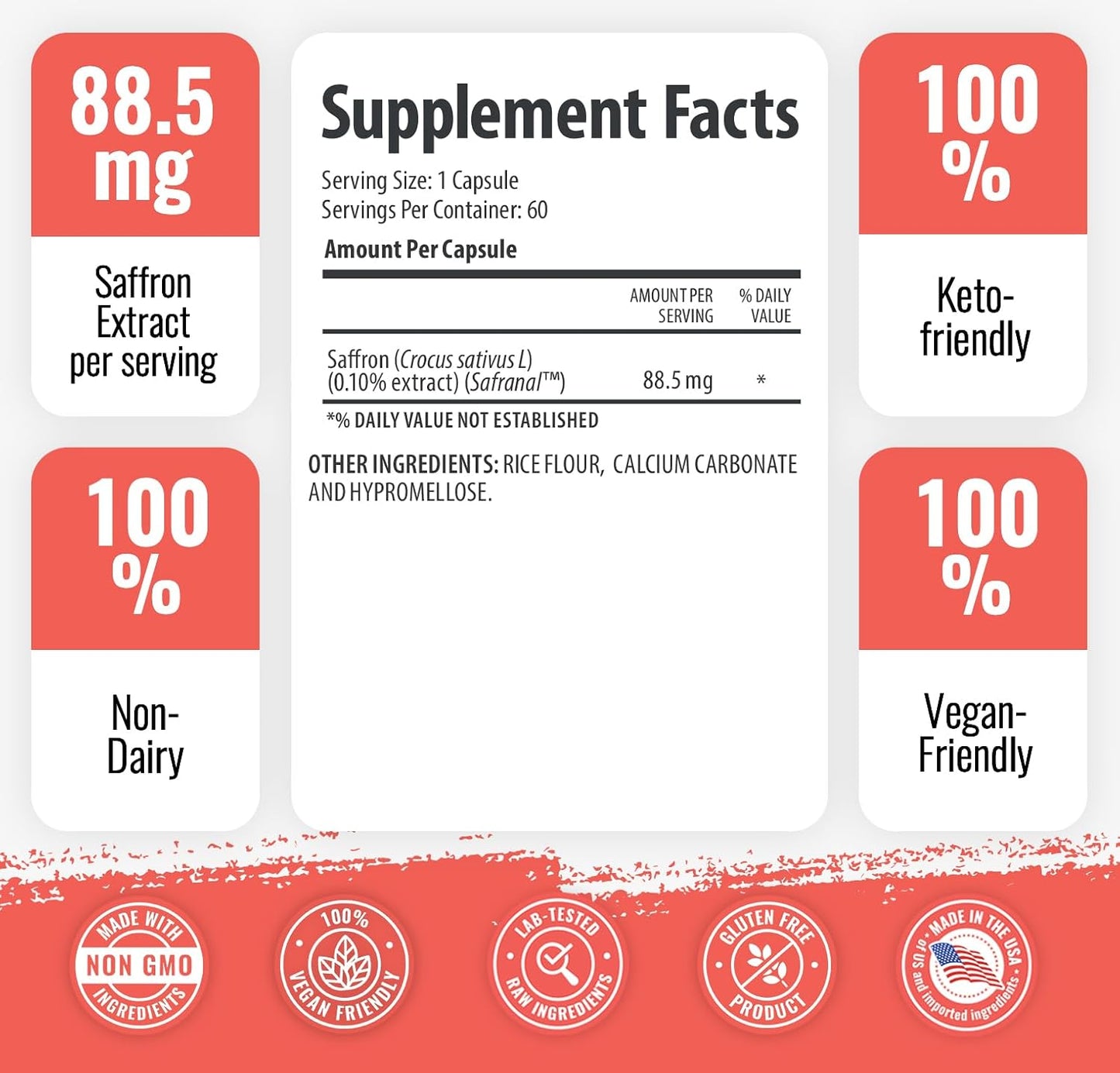 Saffron Extract Supplement with 88.5mg Safranal for Antioxidant and Mood Support