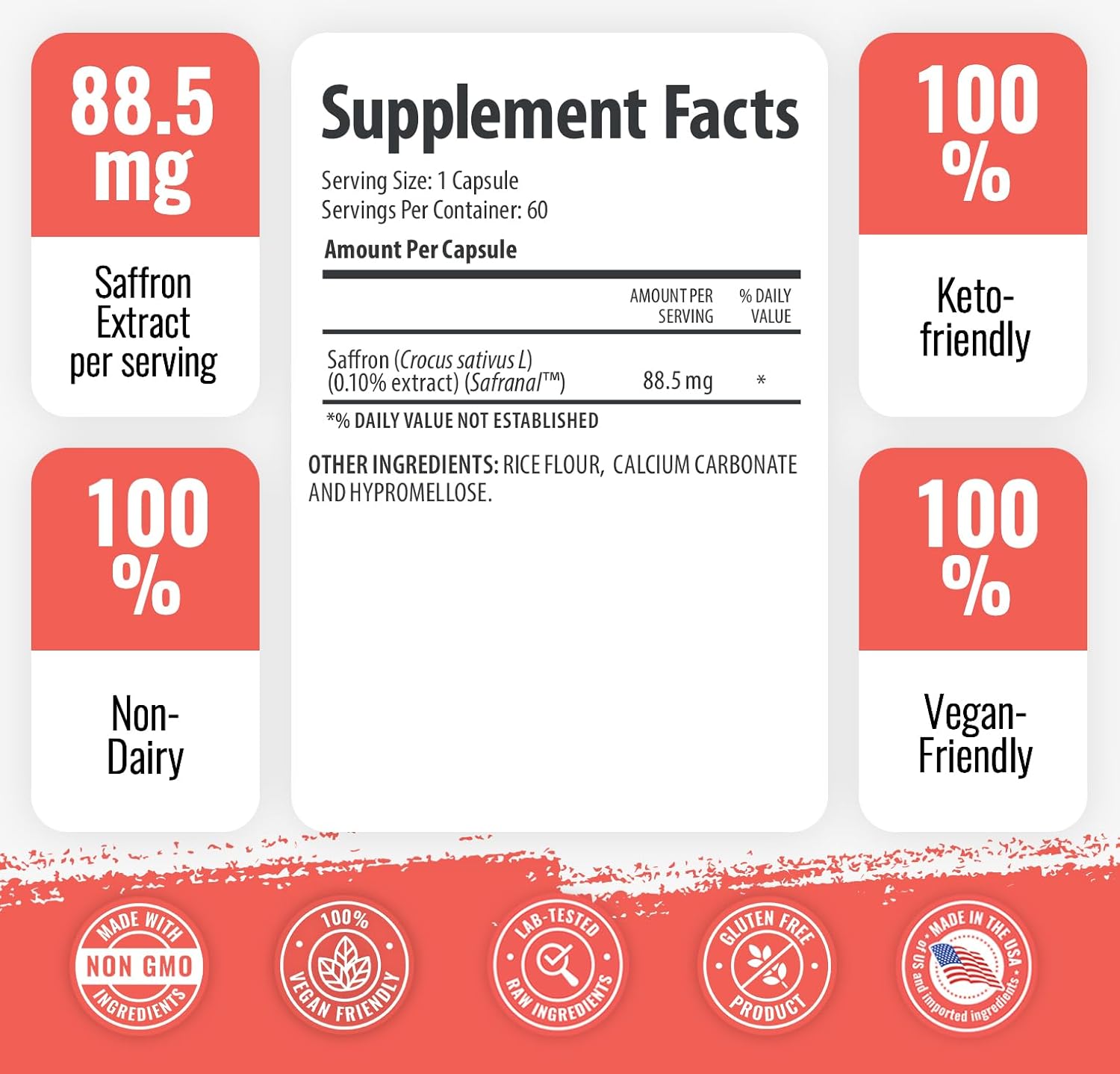 Saffron Extract Supplement with 88.5mg Safranal for Antioxidant and Mood Support