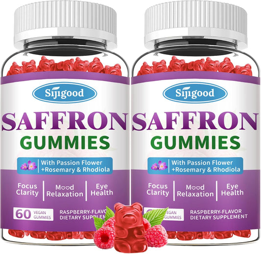 Saffron Gummies 2 Pack with Passion Flower, Magnesium & Vitamins for Relaxation & Focus - 120 Count