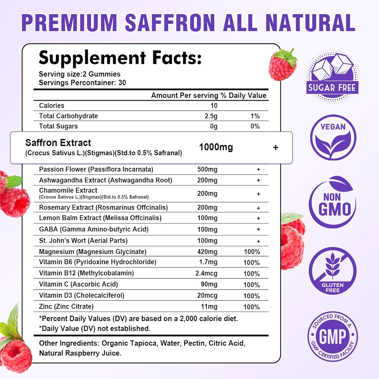 Saffron Gummies 2 Pack with Passion Flower, Magnesium & Vitamins for Relaxation & Focus - 120 Count