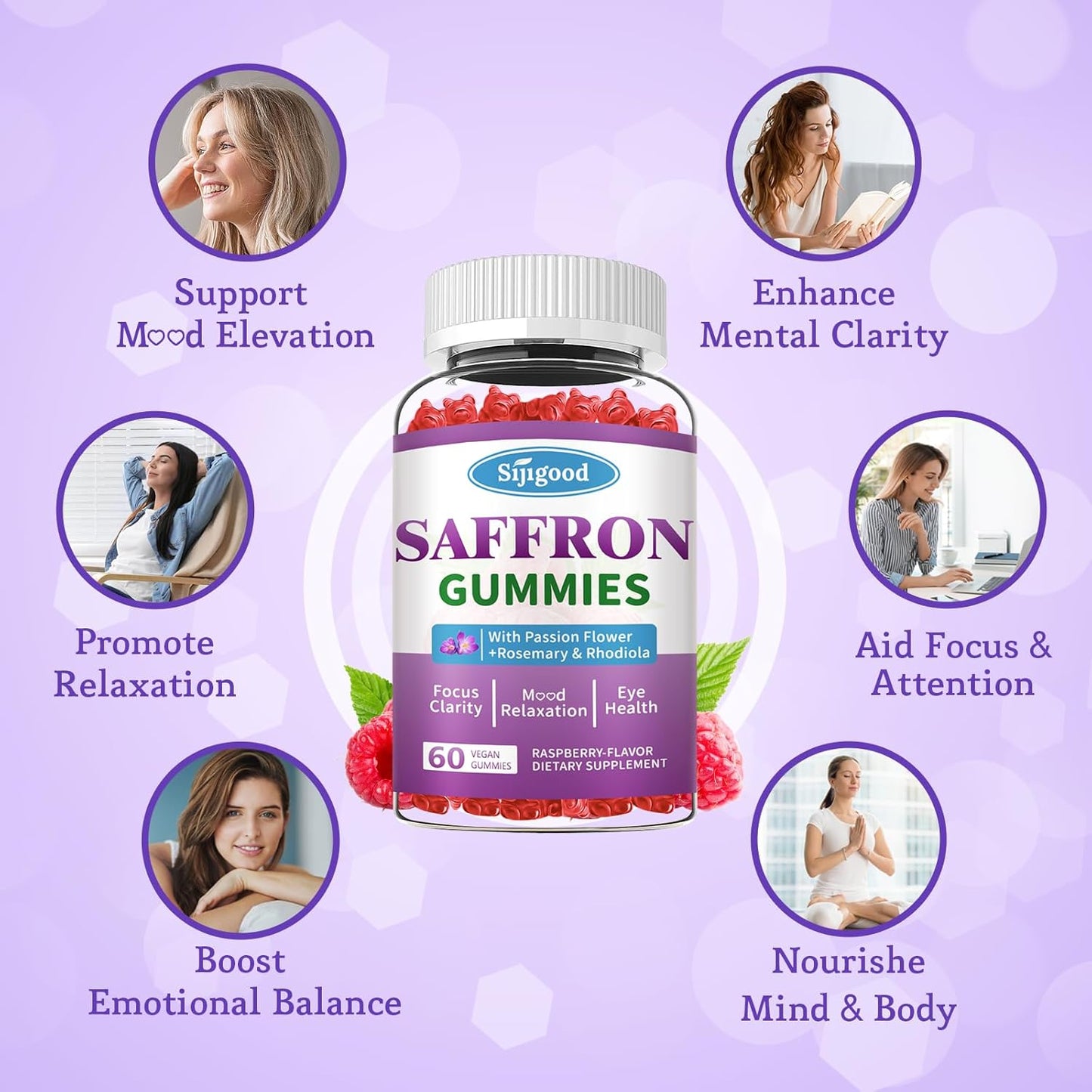 Saffron Gummies 2 Pack with Passion Flower, Magnesium & Vitamins for Relaxation & Focus - 120 Count