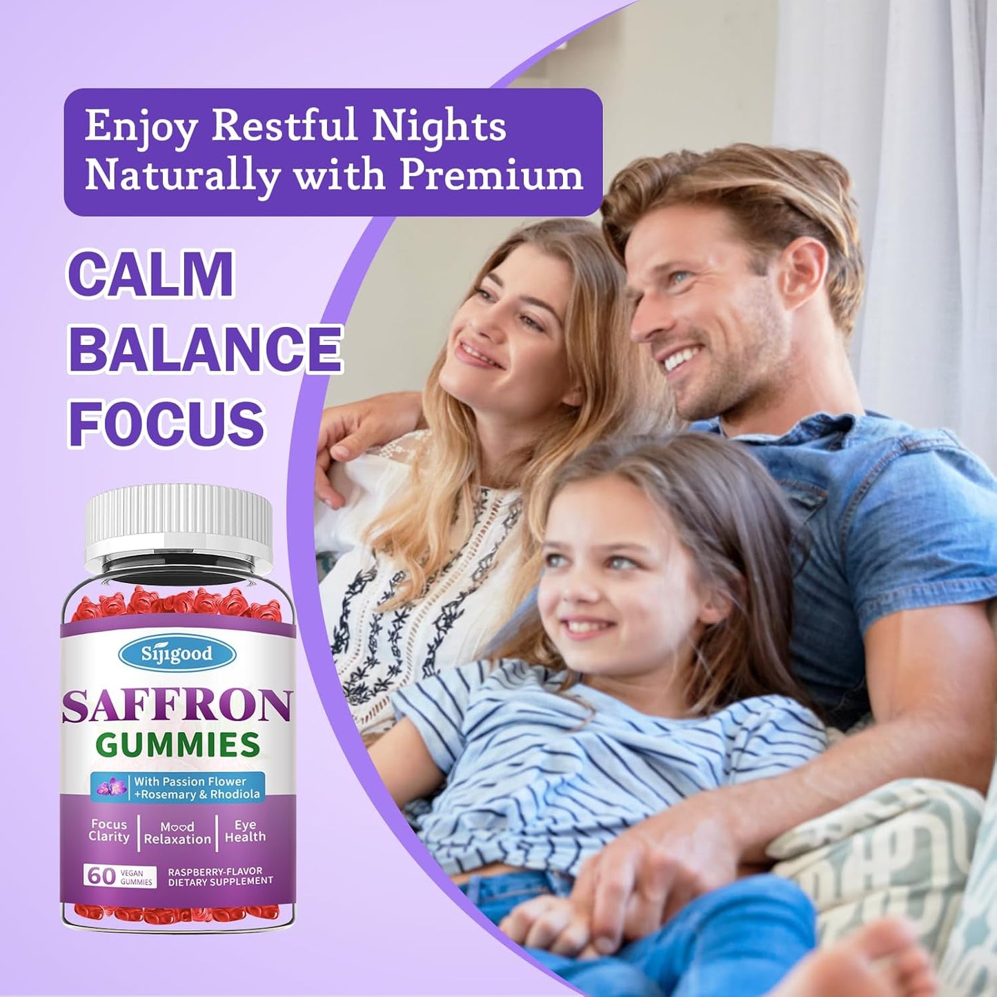 Saffron Gummies 2 Pack with Passion Flower, Magnesium & Vitamins for Relaxation & Focus - 120 Count