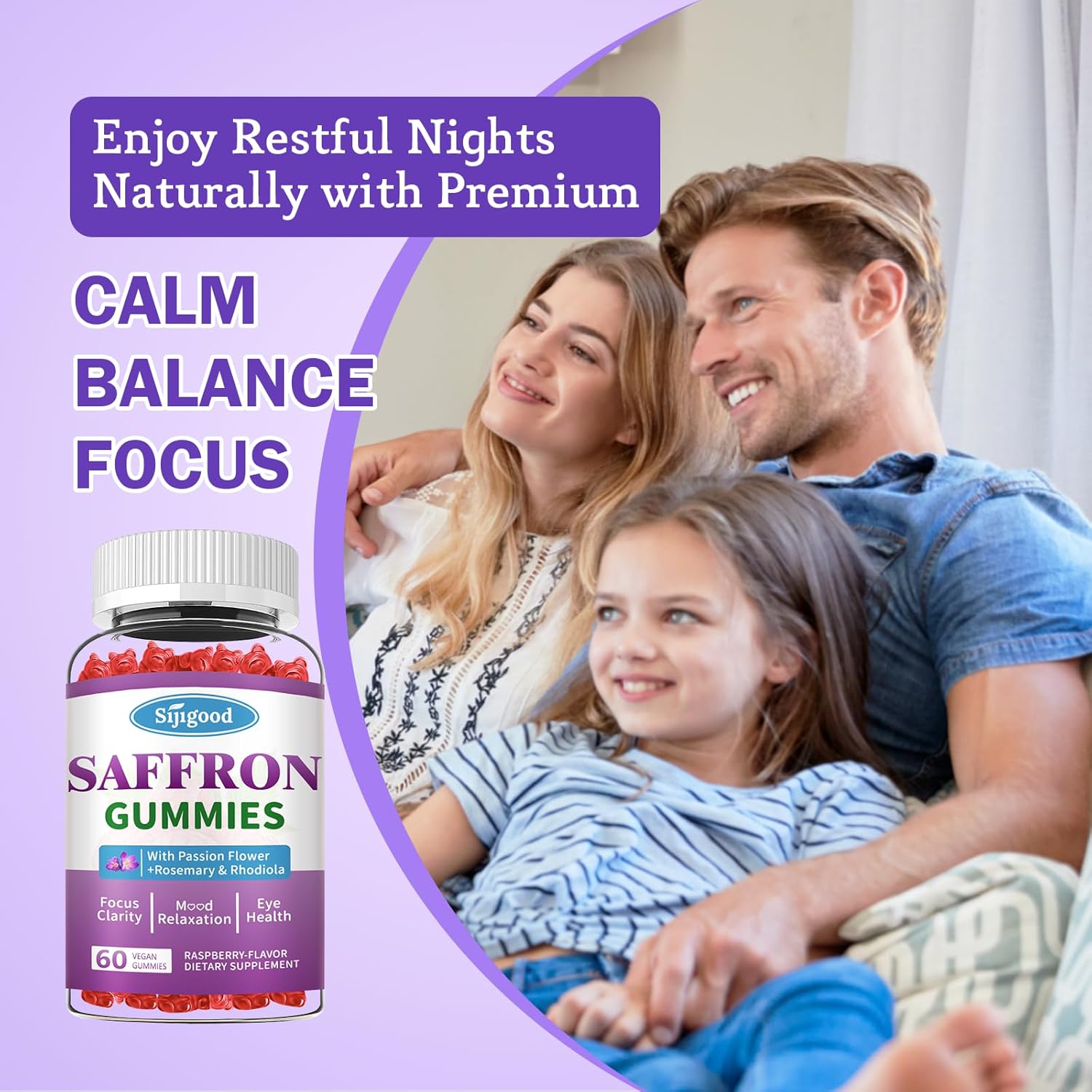 Saffron Gummies 2 Pack with Passion Flower, Magnesium & Vitamins for Relaxation & Focus - 120 Count