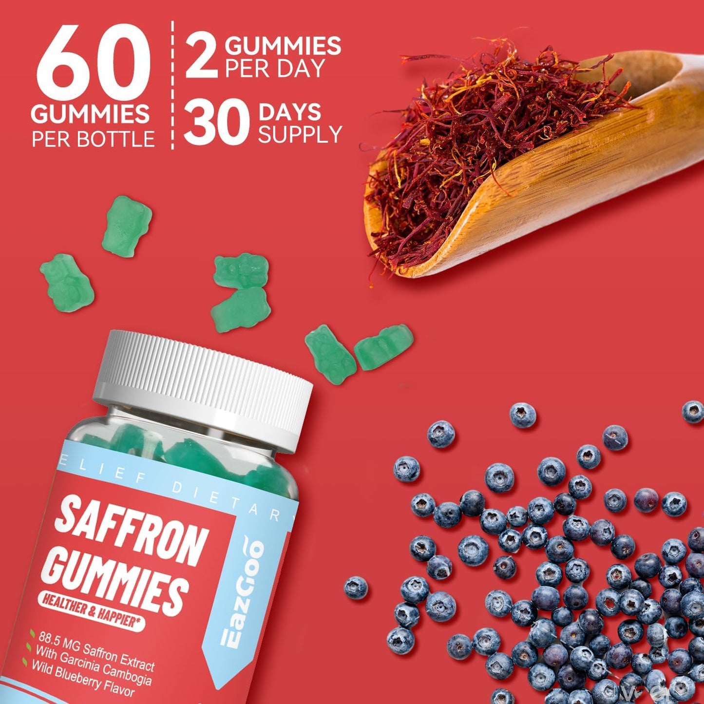 Saffron Gummies with Garcinia Cambogia, Vitamins & Rhodiola Rosea - 120 Supplement Gummies for Mood & Energy Boost