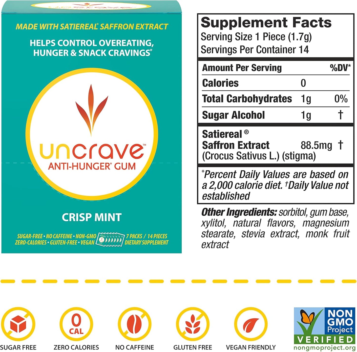 Saffron-Infused Gum for Craving Control and Mood Improvement - Mint Flavor (56 Pieces)