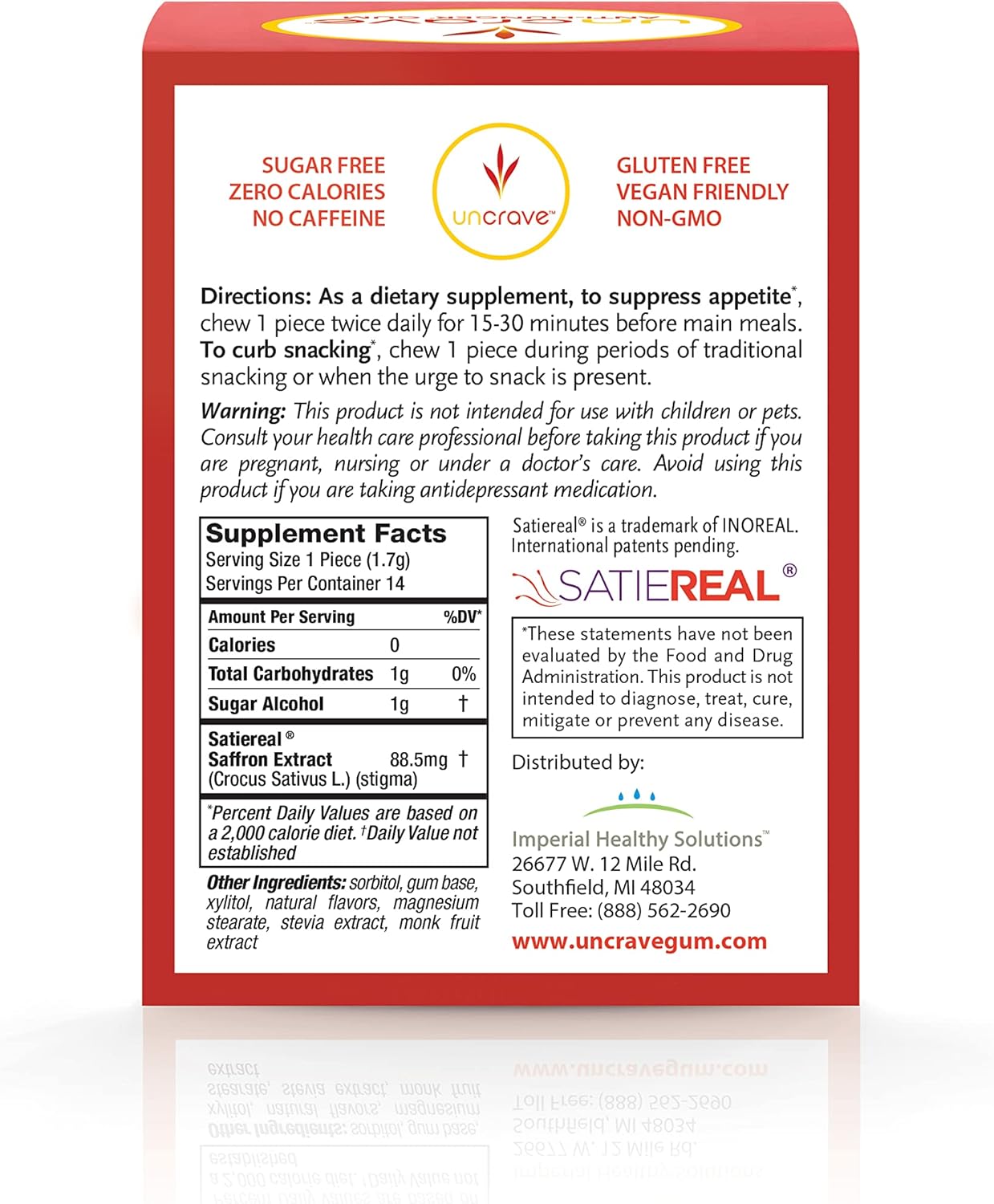 Saffron-Infused UnCrave Gum: Control Cravings, Boost Mood, Support Vision Health - Cinnamon Flavor (14 Pieces)