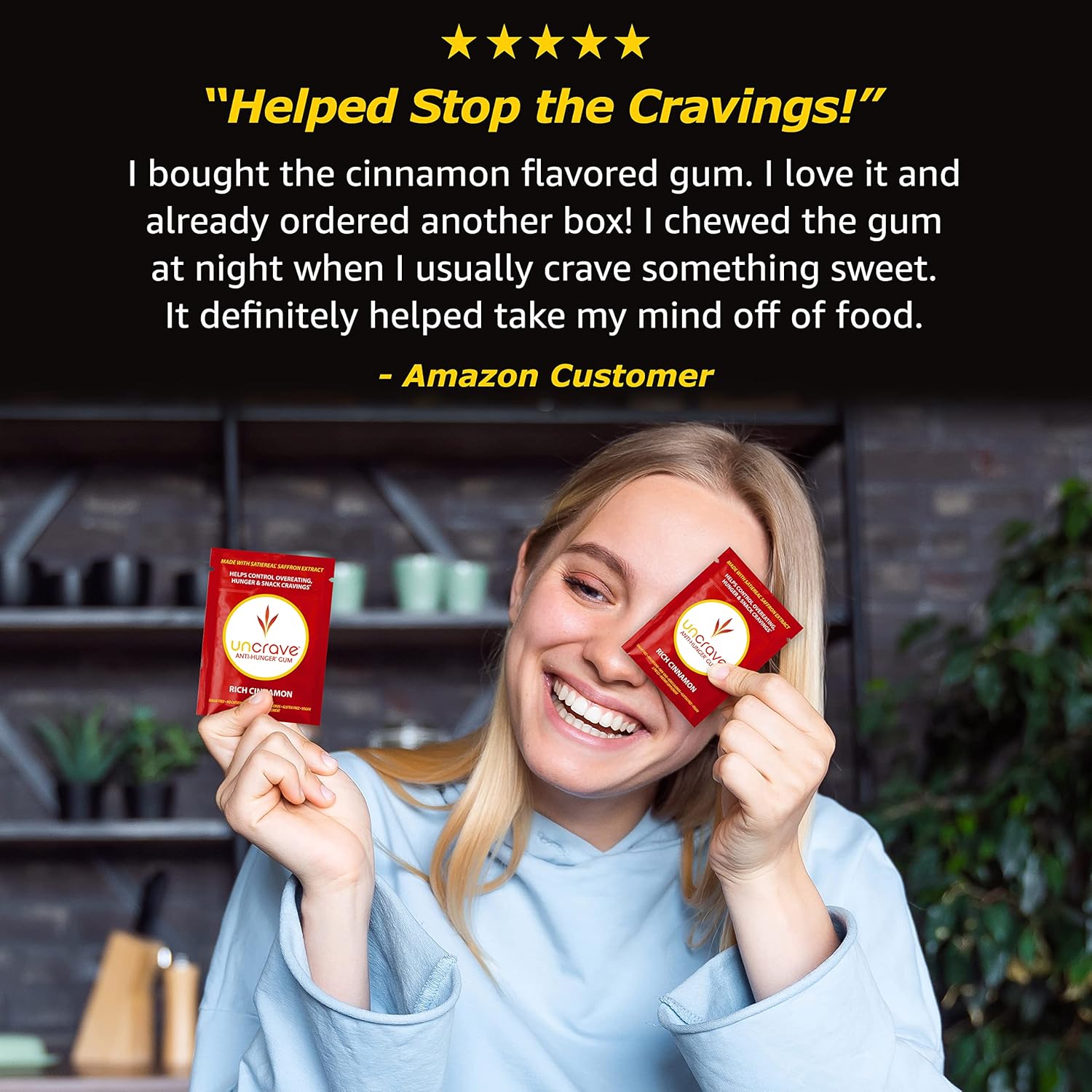 Saffron-Infused UnCrave Gum: Control Cravings, Boost Mood, Support Vision Health - Cinnamon Flavor (14 Pieces)