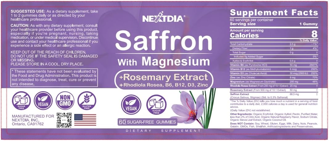 Saffron Magnesium Gummies and Vitamin B Complex Gummies Bundle - Pack of 4