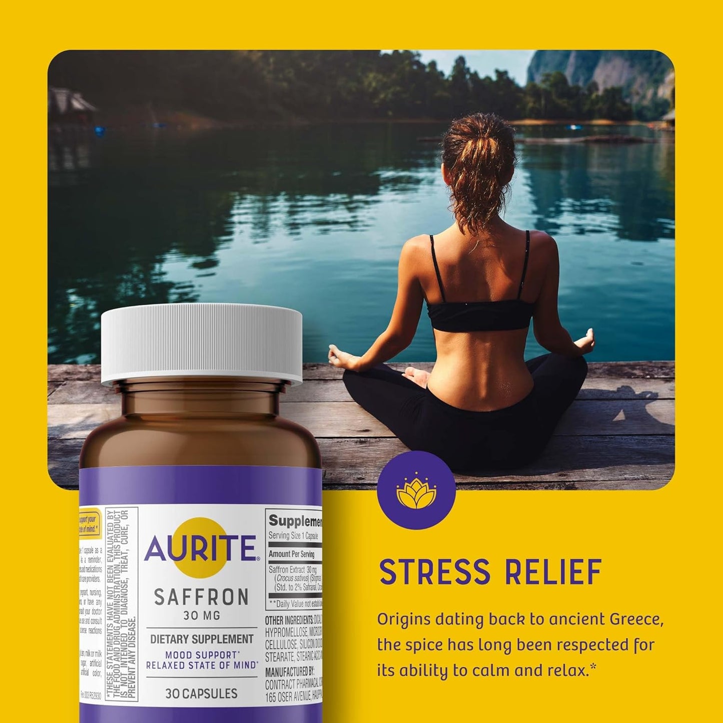 Saffron Supplement for Stress Management, Mood Support, and Memory | 30mg Saffron, Vegetarian, Non-GMO, Gluten-Free | 30 Count (1 Month Supply)