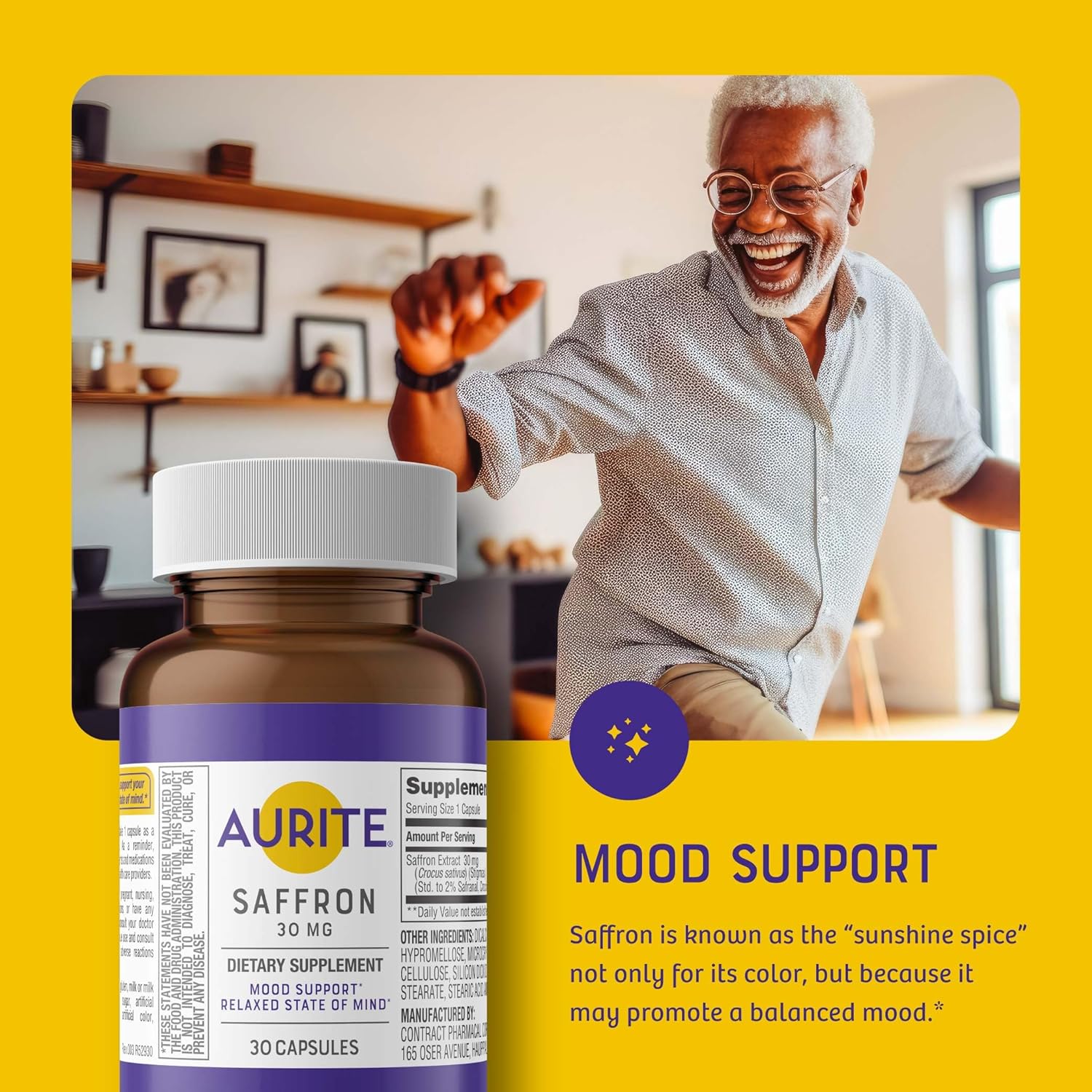 Saffron Supplement for Stress Management, Mood Support, and Memory | 30mg Saffron, Vegetarian, Non-GMO, Gluten-Free | 30 Count (1 Month Supply)