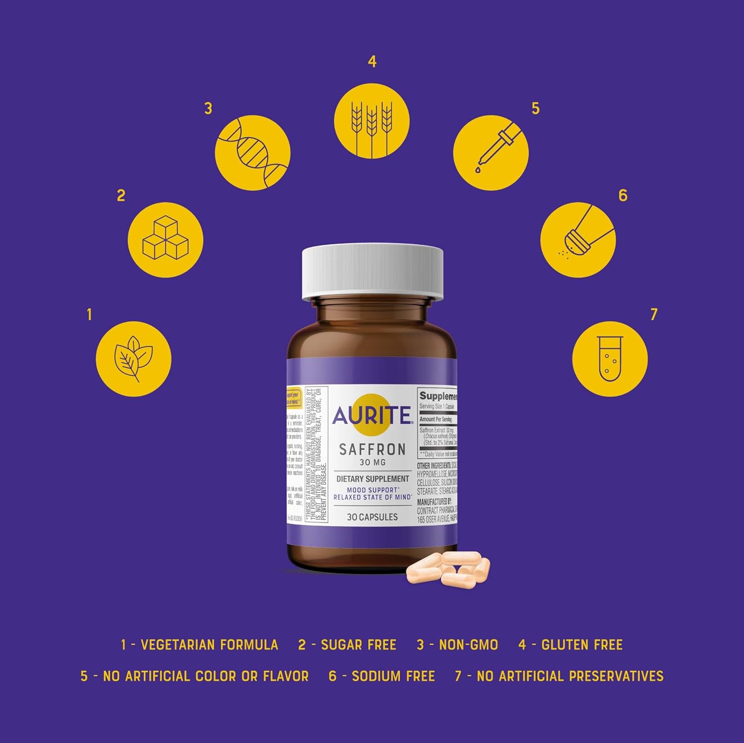 Saffron Supplement for Stress Management, Mood Support, and Memory | 30mg Saffron, Vegetarian, Non-GMO, Gluten-Free | 30 Count (1 Month Supply)