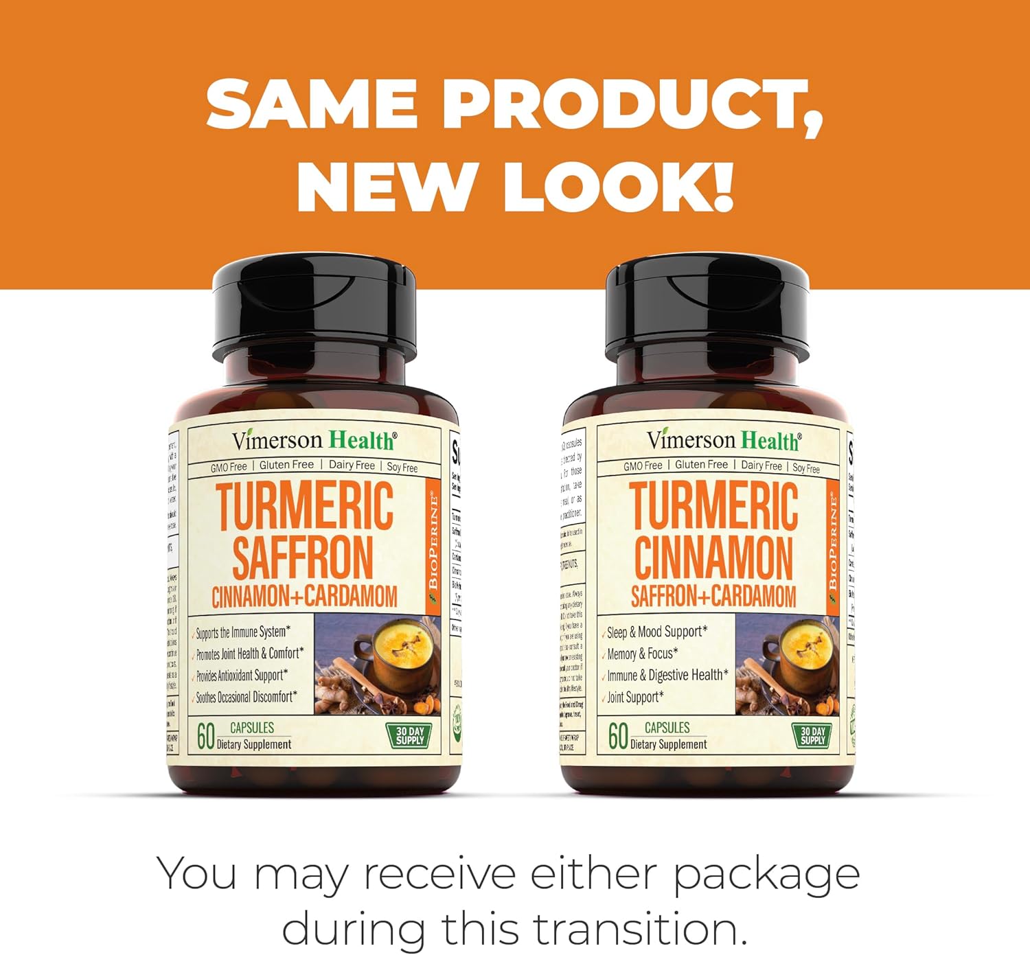 Saffron Turmeric Curcumin Supplement with Black Pepper, Cardamom, Cinnamon - Mood, Memory, Eye Health - Joint Support for Men & Women - 240 Capsules