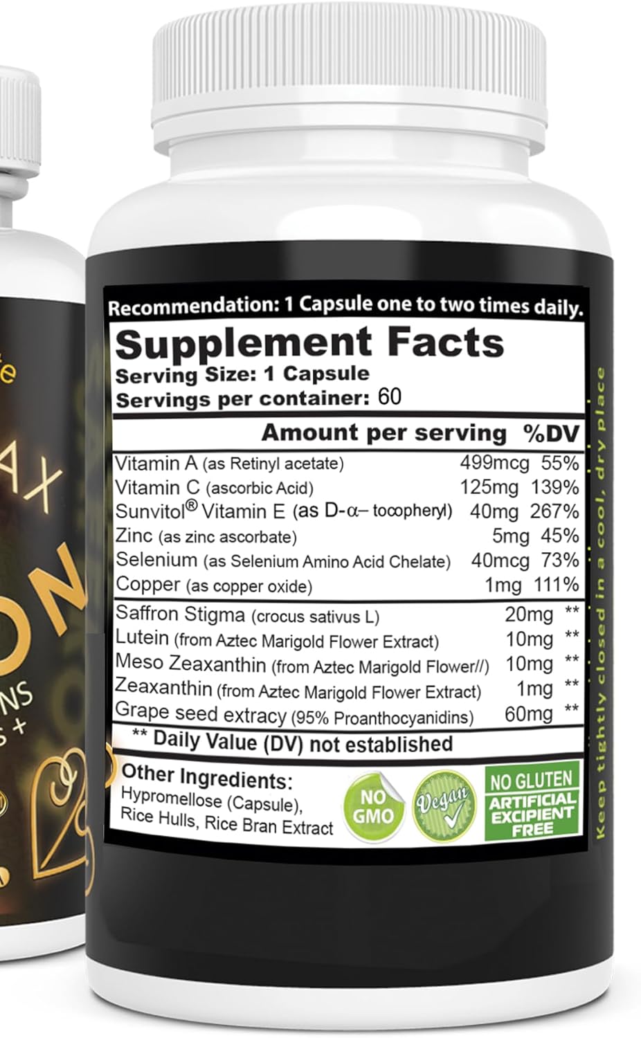 Saffron, Zeaxanthin, Lutein Eye Supplement for Better Vision - 60 Capsules