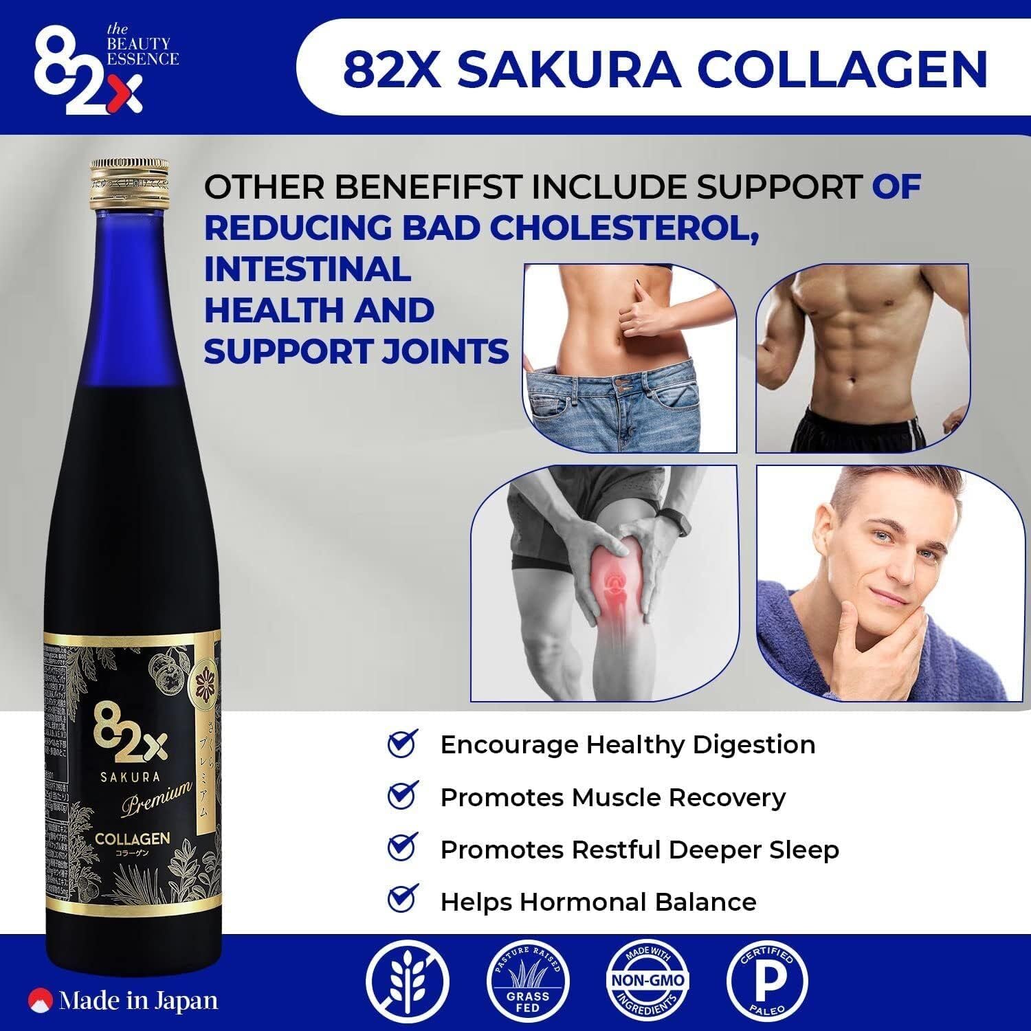 Sakura Collagen Liquid Drink with Marine Fish Tuna Peptides for Skin, Hair & Nails - 82X Fermented Plants, Vitamins & Minerals - 3 Pack