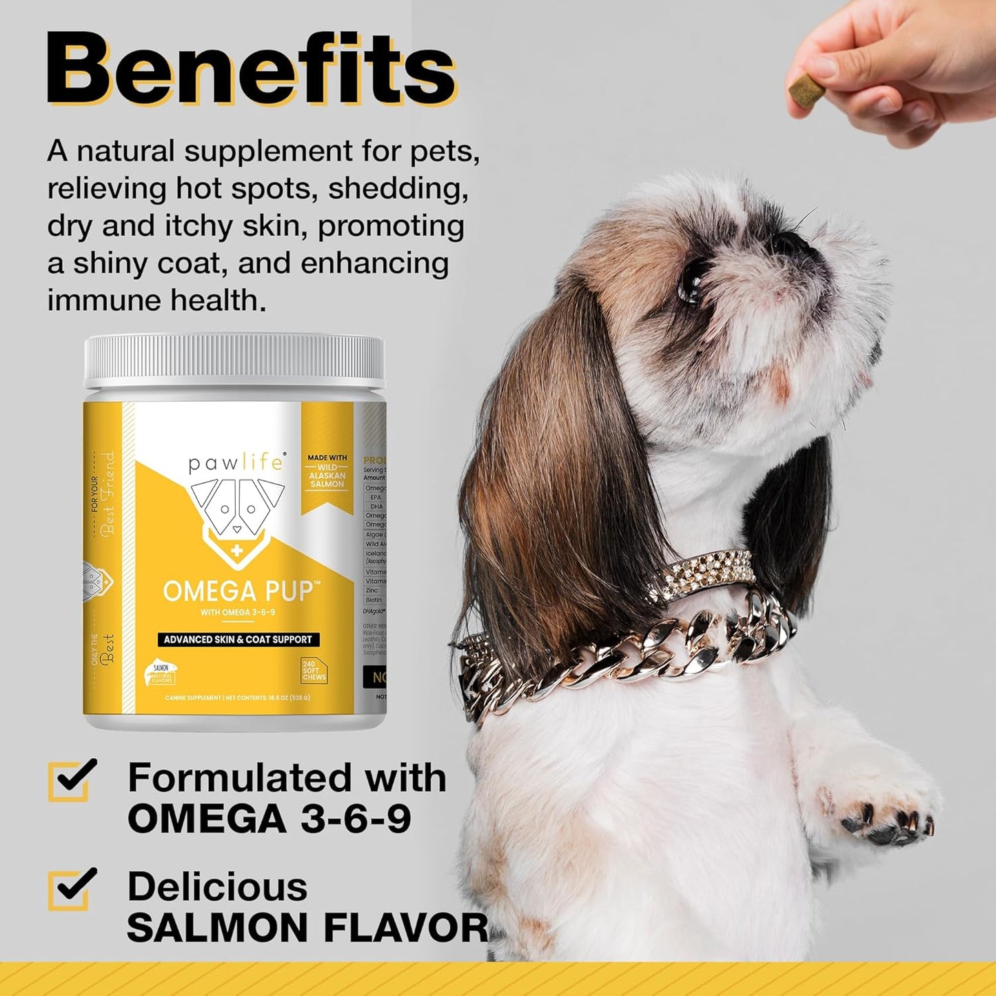 Salmon Flavored Dog Fish Oil Supplements - 240 Omega 3 Vitamins for Itching Relief, Skin & Coat Support - Veterinarian Formulated