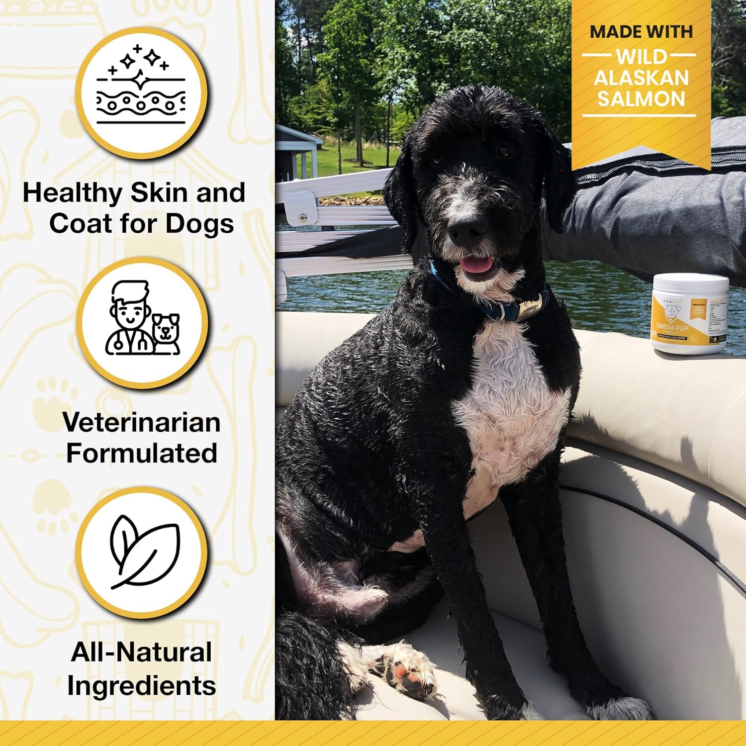 Salmon Flavored Dog Fish Oil Supplements - 240 Omega 3 Vitamins for Itching Relief, Skin & Coat Support - Veterinarian Formulated
