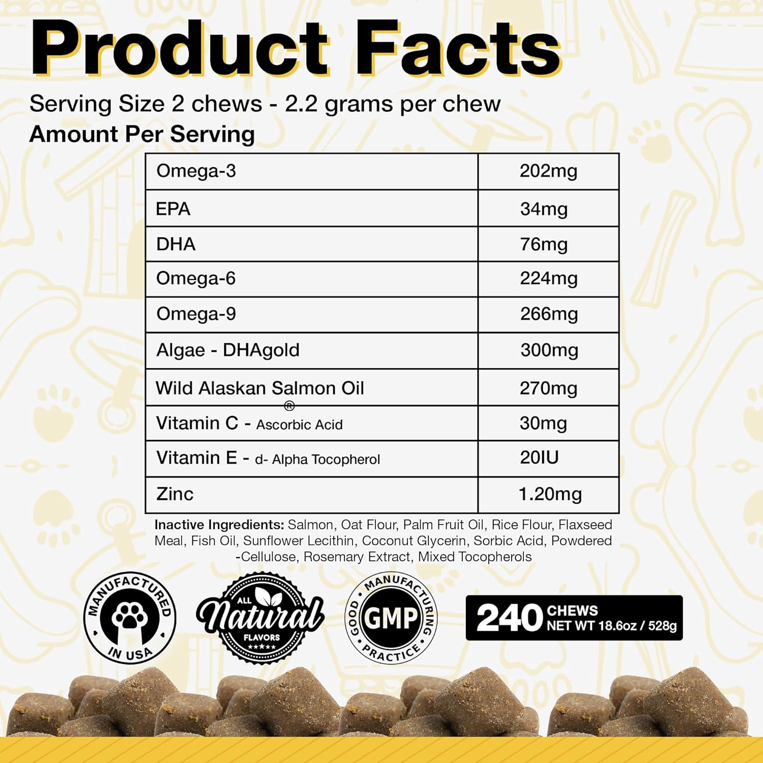 Salmon Flavored Dog Fish Oil Supplements - 240 Omega 3 Vitamins for Itching Relief, Skin & Coat Support - Veterinarian Formulated