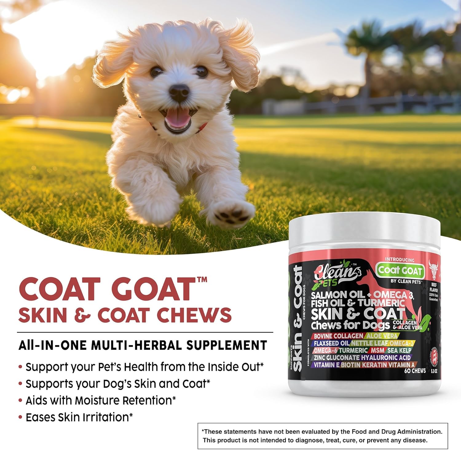 Salmon Oil Omega 3 Fish Oil for Dogs Skin and Coat Supplement with Collagen, Aloe Vera, Biotin, Flaxseed, and Vitamins