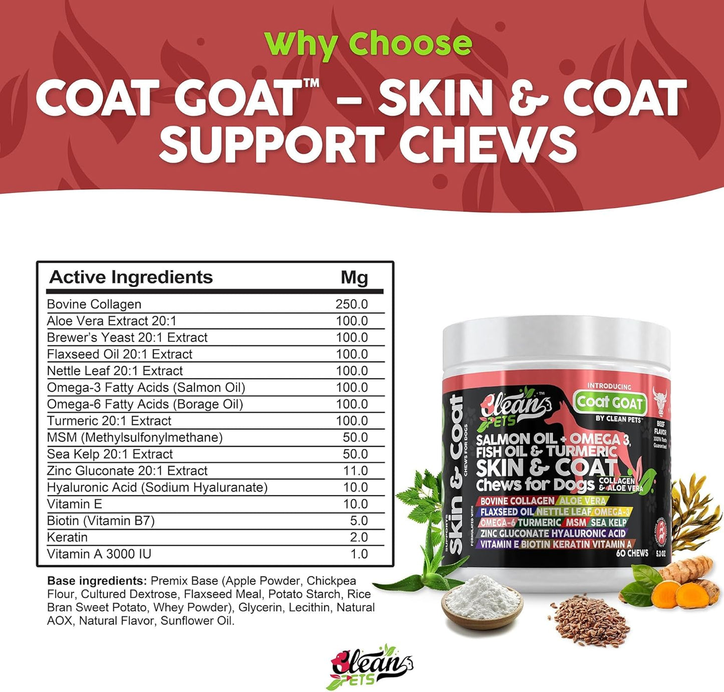 Salmon Oil Omega 3 Fish Oil for Dogs Skin and Coat Supplement with Collagen, Aloe Vera, Biotin, Flaxseed, and Vitamins