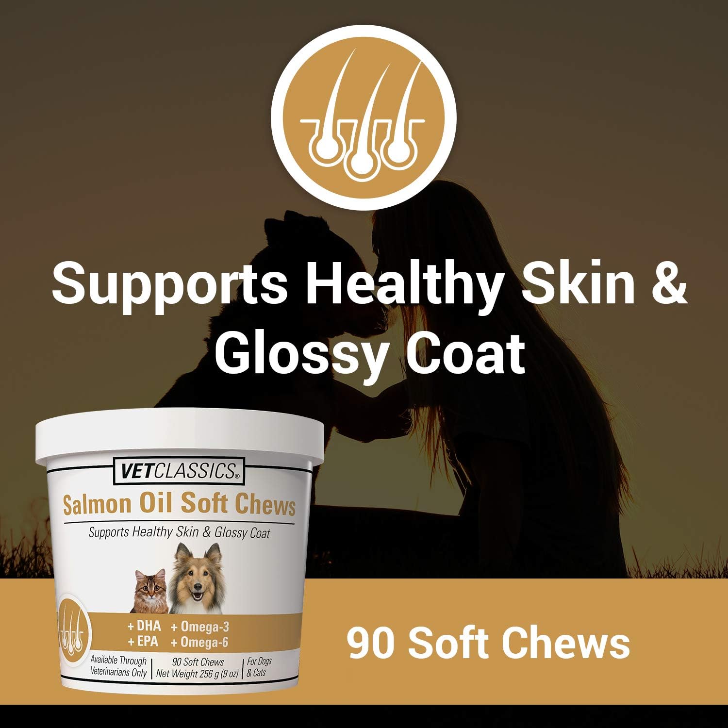 Salmon Oil Soft Chews for Dogs and Cats - Omega Supplement for Healthy Skin and Coats - Includes DHA, EPA - 90 Ct.