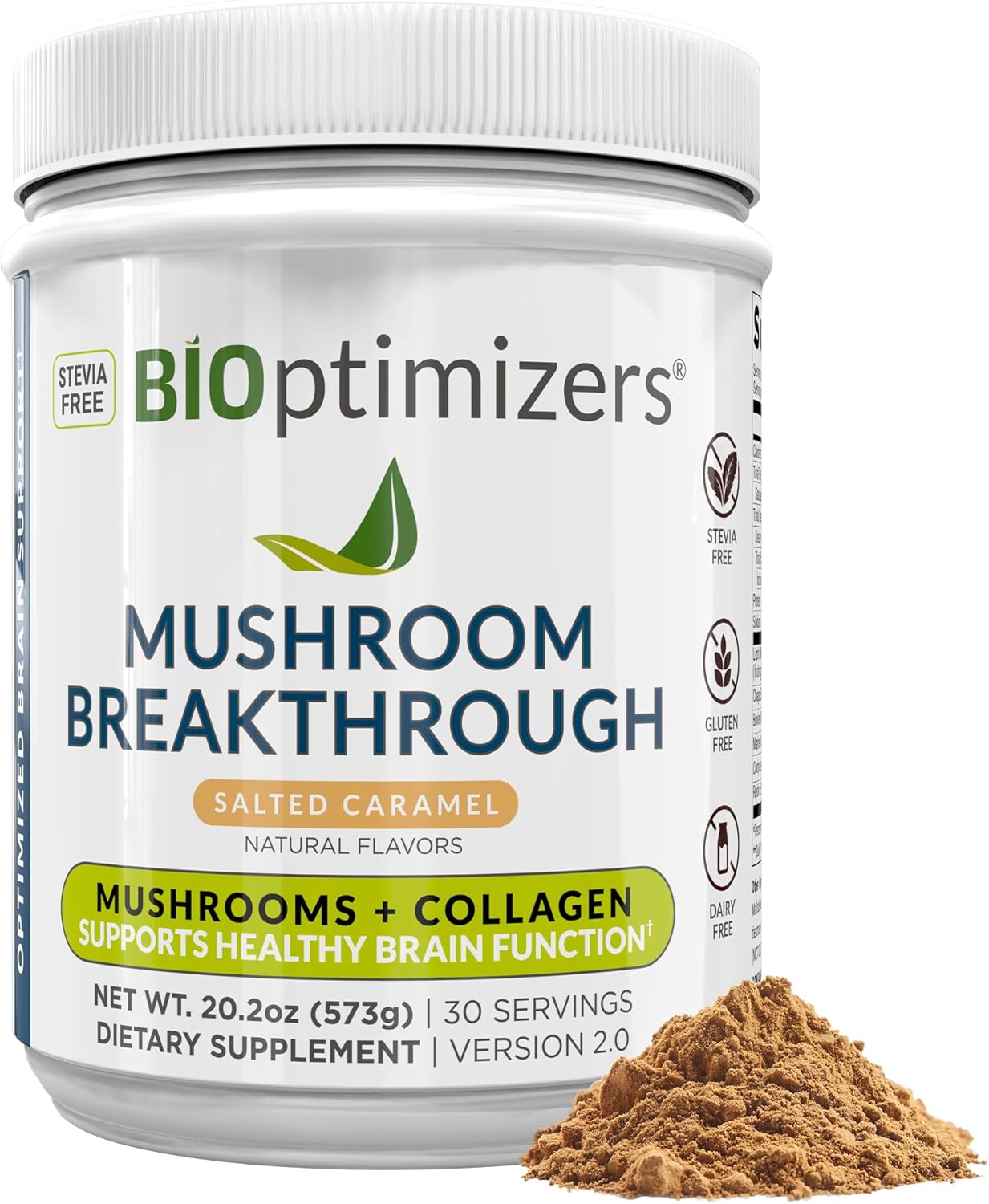 Salted Caramel Mushroom Drink with 5 Superfoods, Collagen & Energy Boost - Lion’s Mane, Chaga, Reishi Powder (30 Servings)