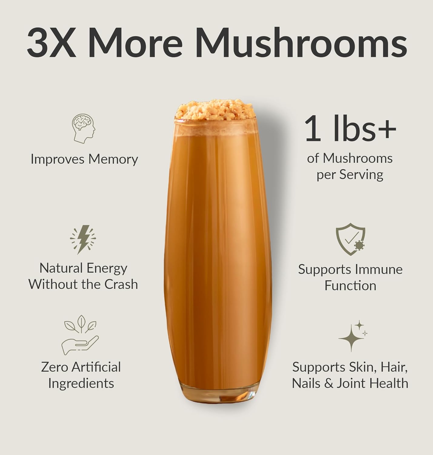 Salted Caramel Mushroom Drink with 5 Superfoods, Collagen & Energy Boost - Lion’s Mane, Chaga, Reishi Powder (30 Servings)