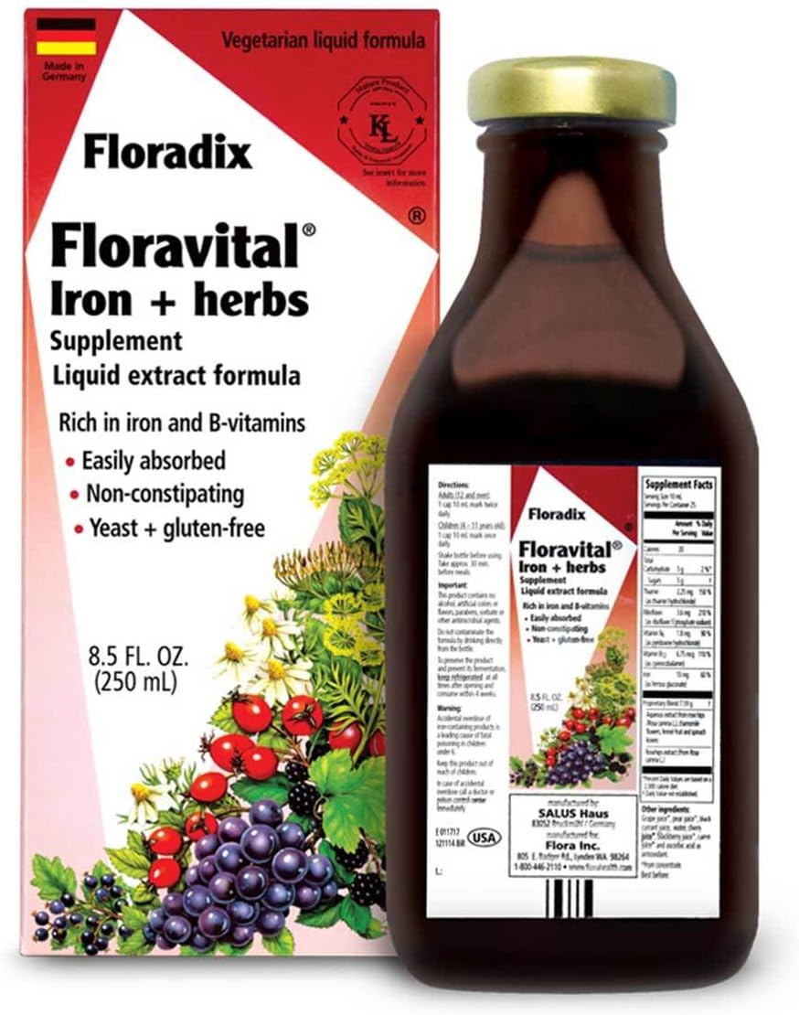 Salus Floradix FLORA - Floravital Liquid Iron & Herb Supplement, 8.5 Fl Oz, Gluten-Free & Vegan