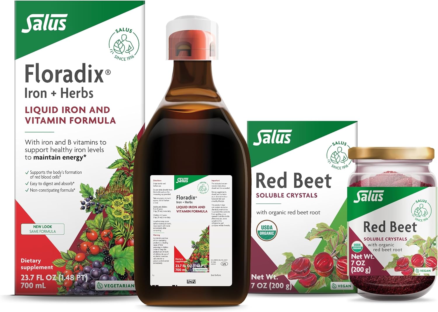 Salus Floradix Iron & Herbs 23 oz Liquid Supplement with Red Beet Crystals