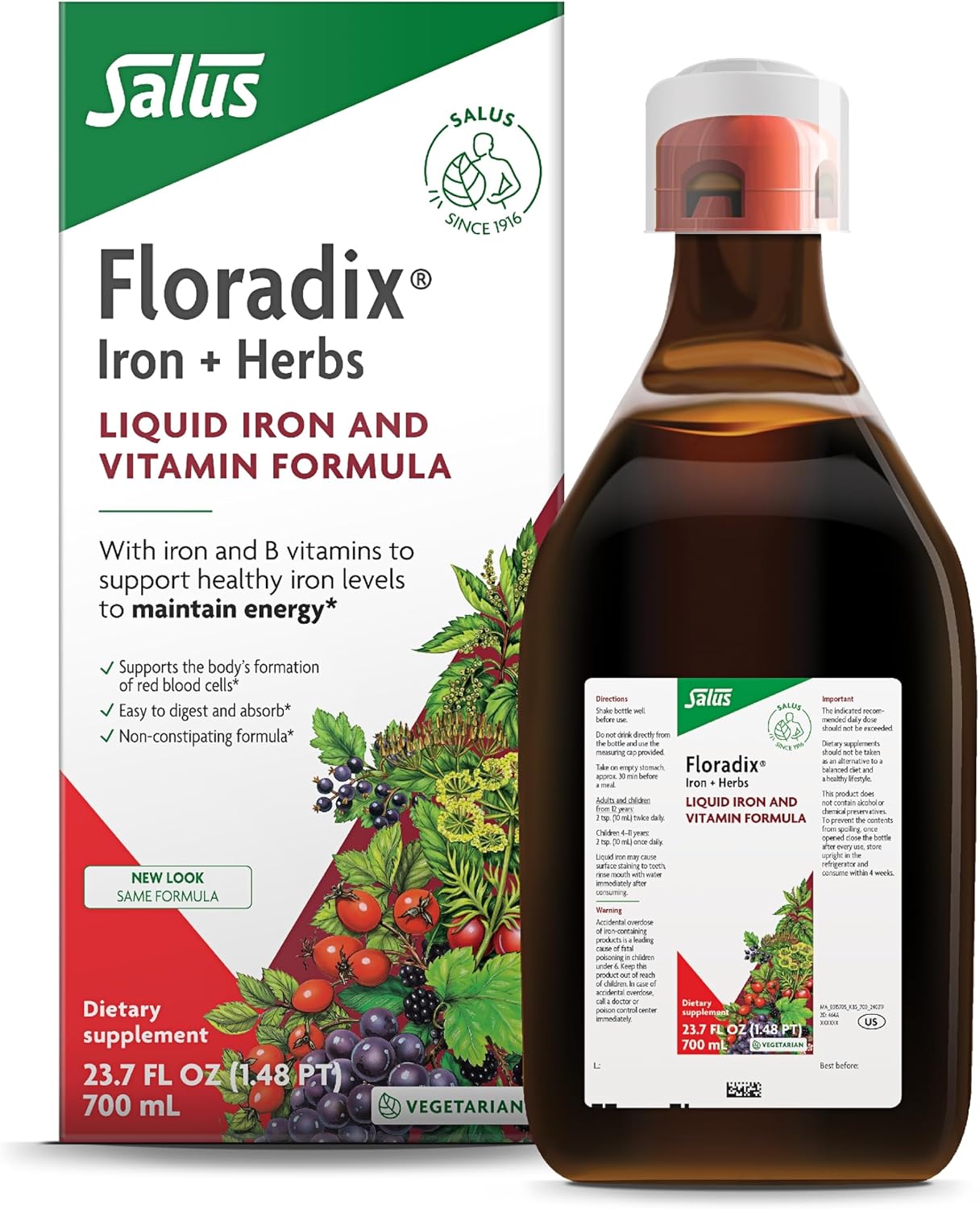 Salus Floradix Iron & Herbs 23 oz Liquid Supplement with Red Beet Crystals