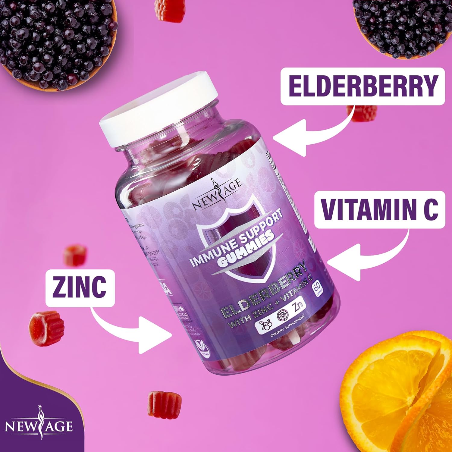 Sambucus Black Elderberry Gummies with Vitamin C and Zinc for Immune Support - 60 Gummies