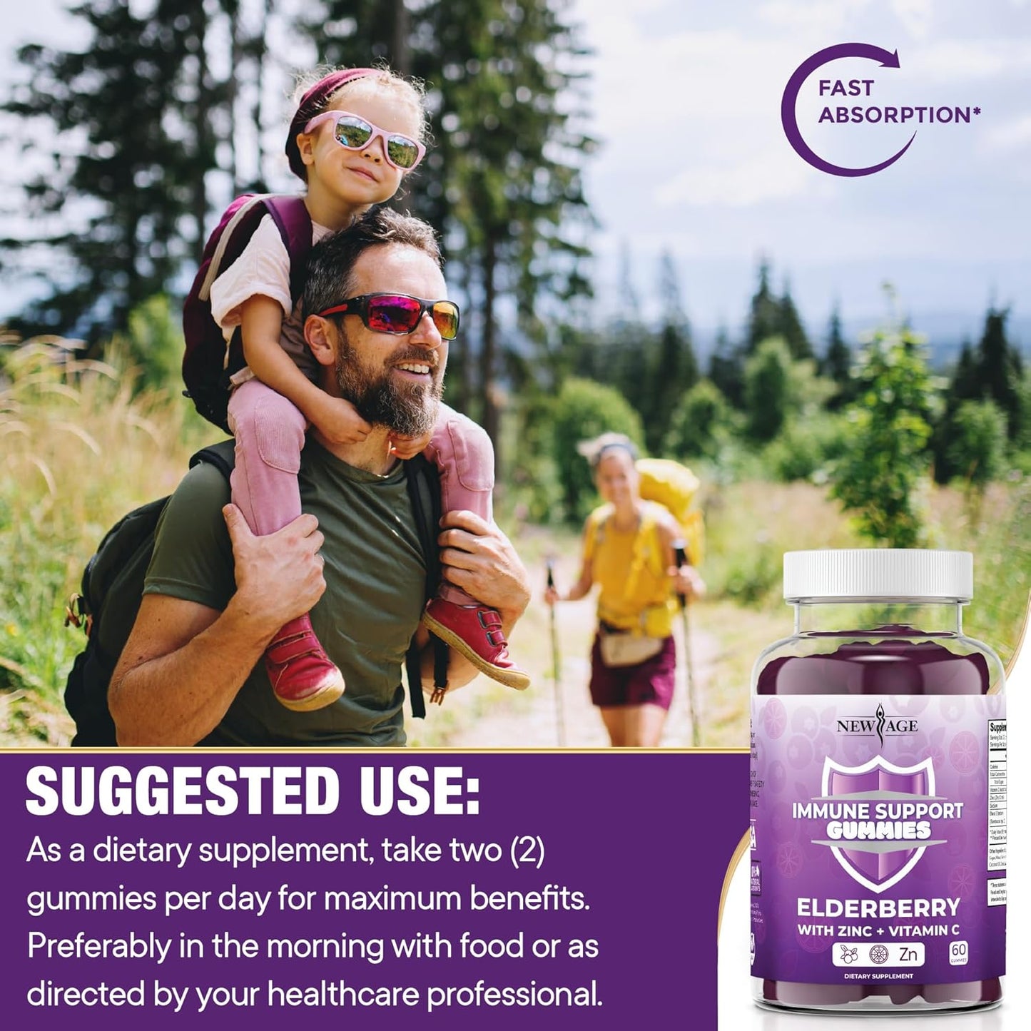 Sambucus Black Elderberry Immune Support Gummies with Vitamin C and Zinc - 120 Gummies