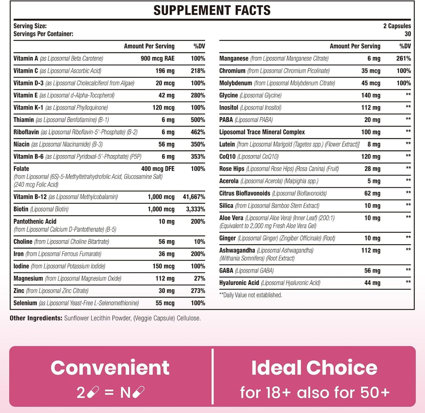 Sambugra Liposomal Multivitamin for Women 1400MG - Women's Daily Multivitamin with Iron, Vitamin A, C, D, E, B Complex - Immune, Hair & Skin Support, 60 Vegan Capsules
