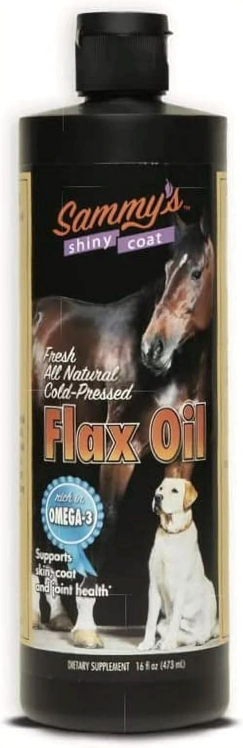 Sammy's Shiny Coat Flaxseed Oil Liquid Supplement for Pets - Omega-3 Fatty Acids for Skin and Coat - 16 oz Bottle