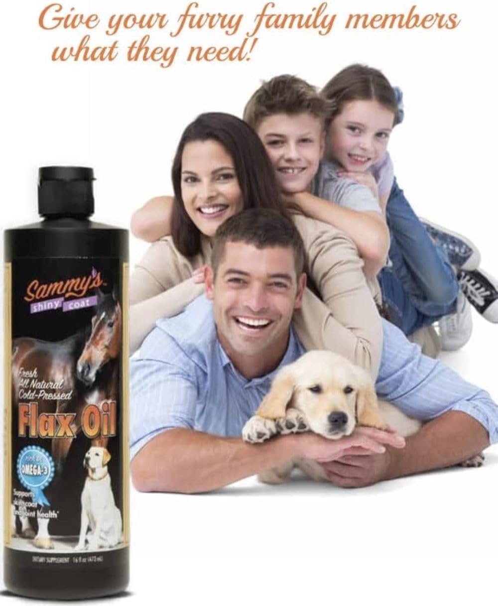 Sammy's Shiny Coat Flaxseed Oil Liquid Supplement for Pets - Omega-3 Fatty Acids for Skin and Coat - 16 oz Bottle