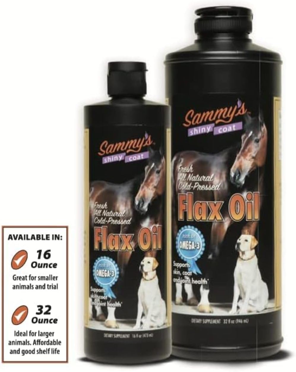 Sammy's Shiny Coat Flaxseed Oil Liquid Supplement for Pets - Omega-3 Fatty Acids for Skin and Coat - 16 oz Bottle