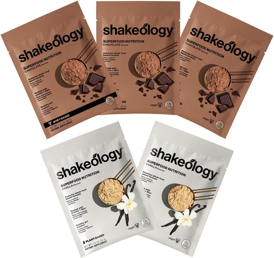 Sampler Pack: Shakeology Vegan & Whey Protein Powder with Supergreens, Probiotics, Adaptogens - 16g Protein per Serving