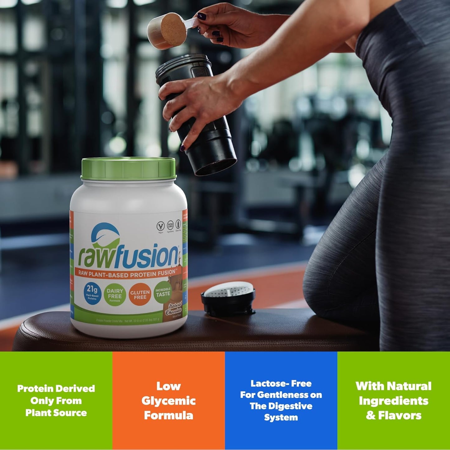 SAN Rawfusion Vegan Protein Powder, Natural Chocolate - 30 Servings, 21g Plant-Based Protein, Low Net Carbs, Non-Dairy, Gluten/Lactose Free, Soy Free, Kosher, Non-GMO - 2lbs
