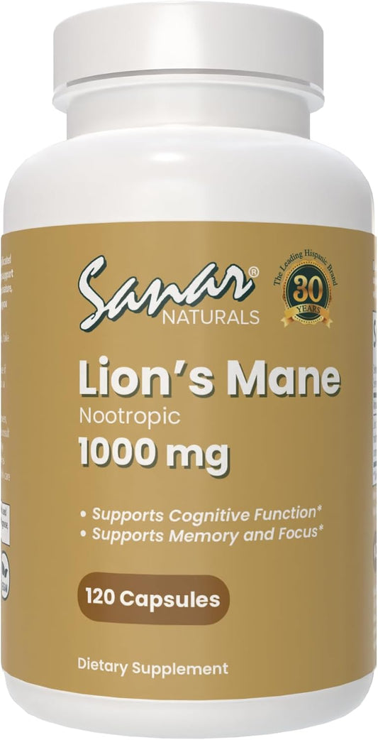 Sanar Naturals Lions Mane Supplement Capsules - Enhances Brain Function, Focus, Memory - Immune Health Support - Mushroom Lions Mane Powder - Non-GMO, Gluten-Free, 120 Pills