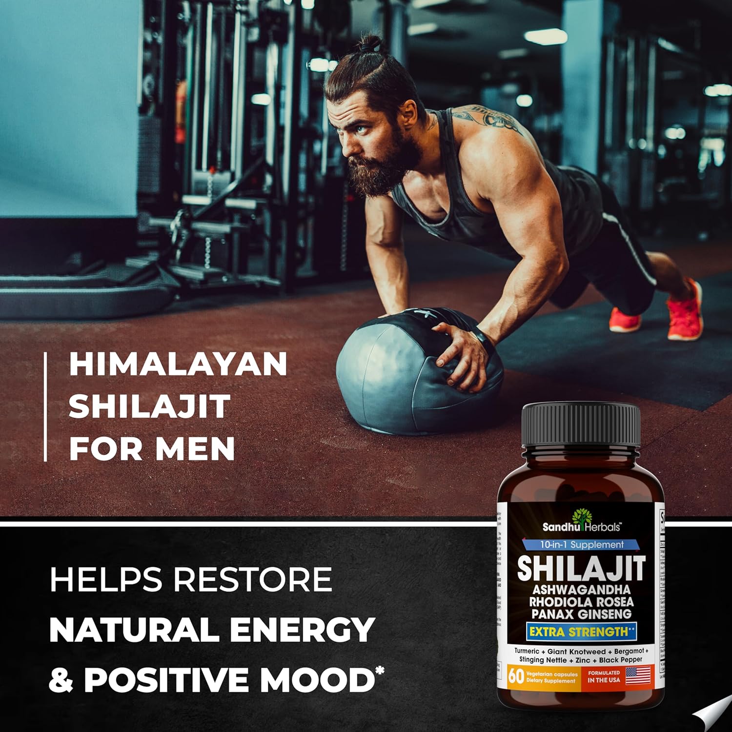 Sandhu Herbals Zinc & Shilajit Pure Himalayan Supplement - 50 mg Zinc, 10 in 1 Formula for Immune Support and Natural Energy - Made in USA