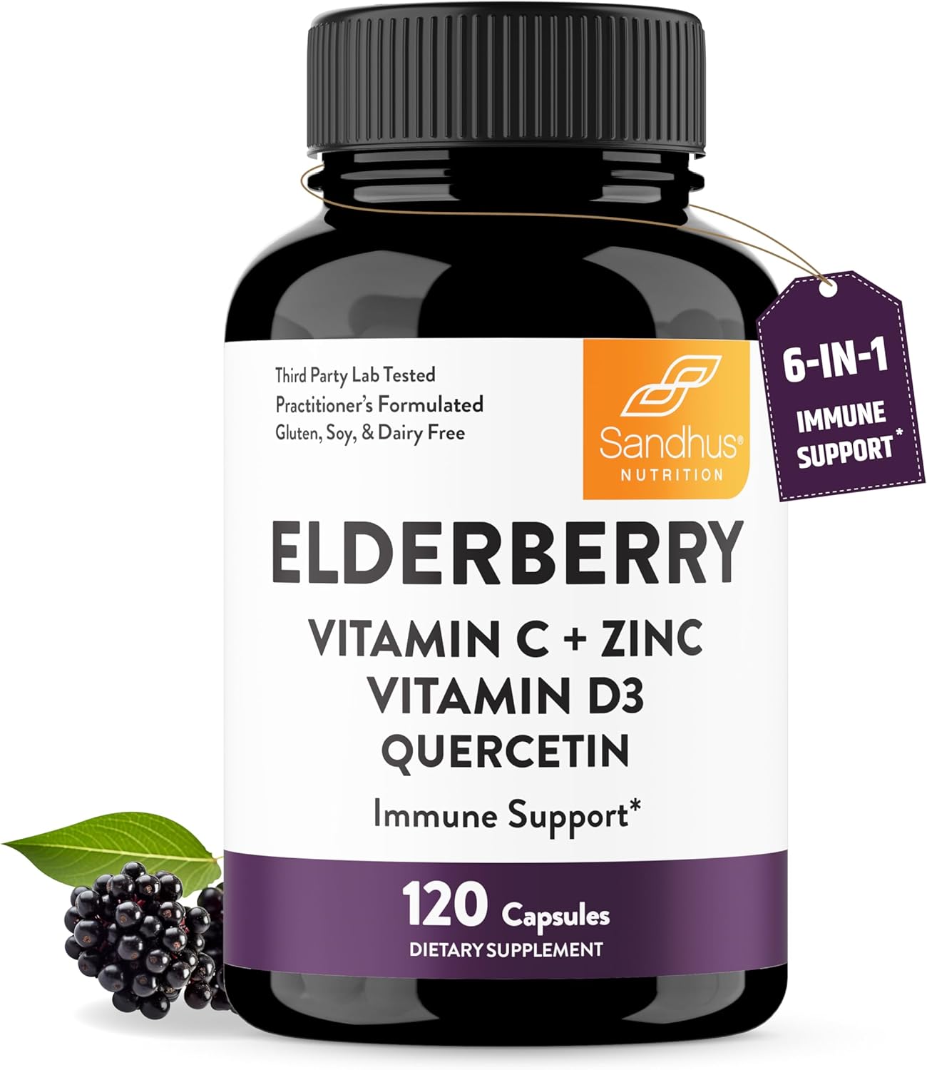 Sandhu's Elderberry & Magnesium Glycinate Complex Capsules | Promotes Immune, Muscle, Bone Health & Quality Sleep
