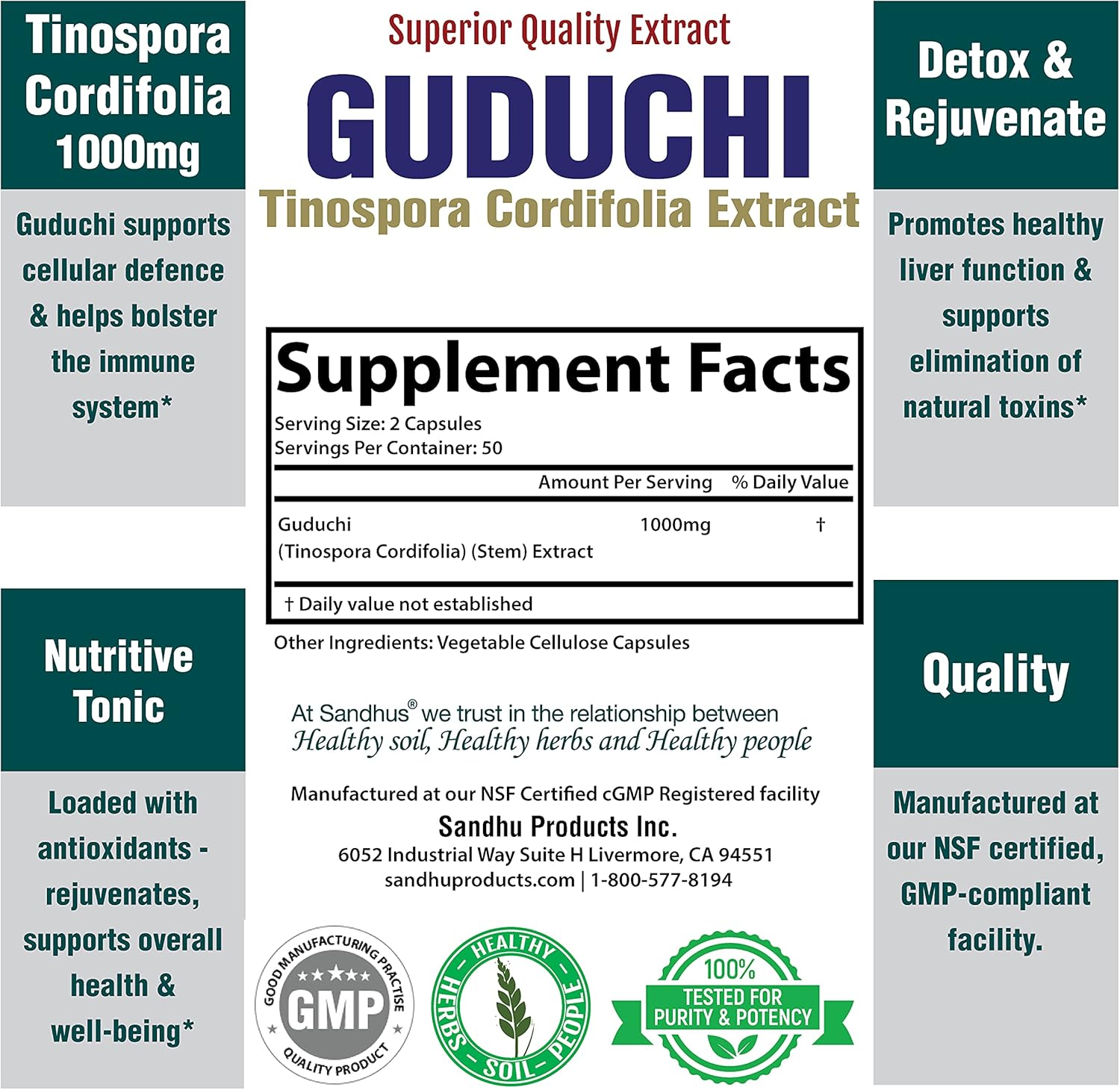 Sandhu's Guduchi Giloy Capsules - Vegan Immune Support Supplement with 1000mg per Serving
