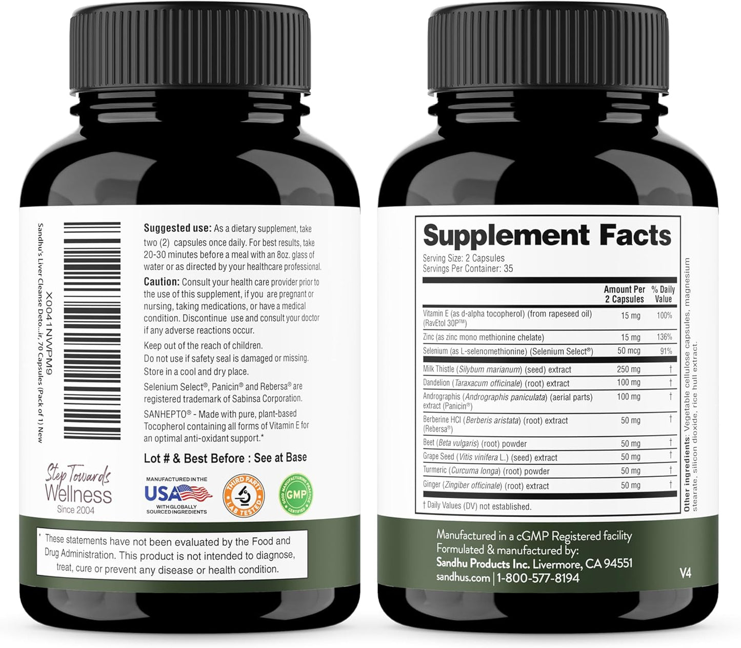 Sandhu's Liver Renew Cleanse Detox & Support Supplement - Pack of 3, 70 Capsules - Herbal Liver Health Formula with Milk Thistle, Dandelion Root & 9 Minerals