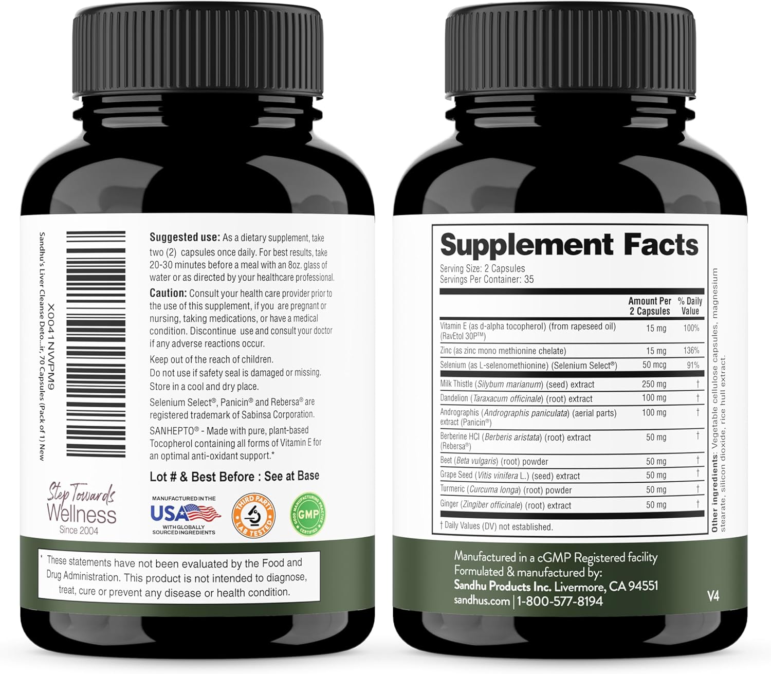 Sandhu's Liver Renew Cleanse Detox & Support Supplement - Pack of 3, 70 Capsules - Herbal Liver Health Formula with Milk Thistle, Dandelion Root & 9 Minerals