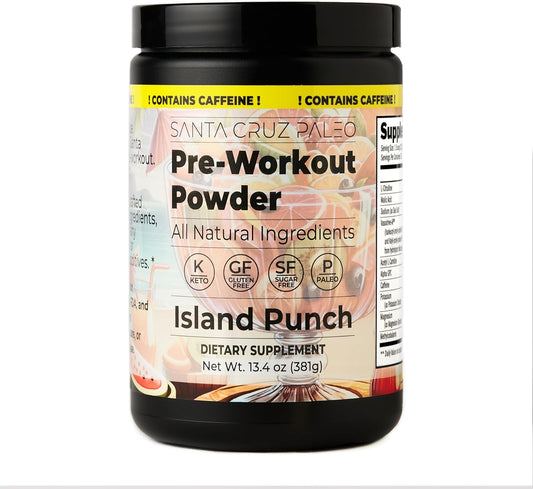 Santa Cruz Island Punch Paleo Pre Workout Powder with Electrolytes, Caffeine, and L-Citrulline - Sugar-Free Energy & Hydration Drink Mix - 30 Servings