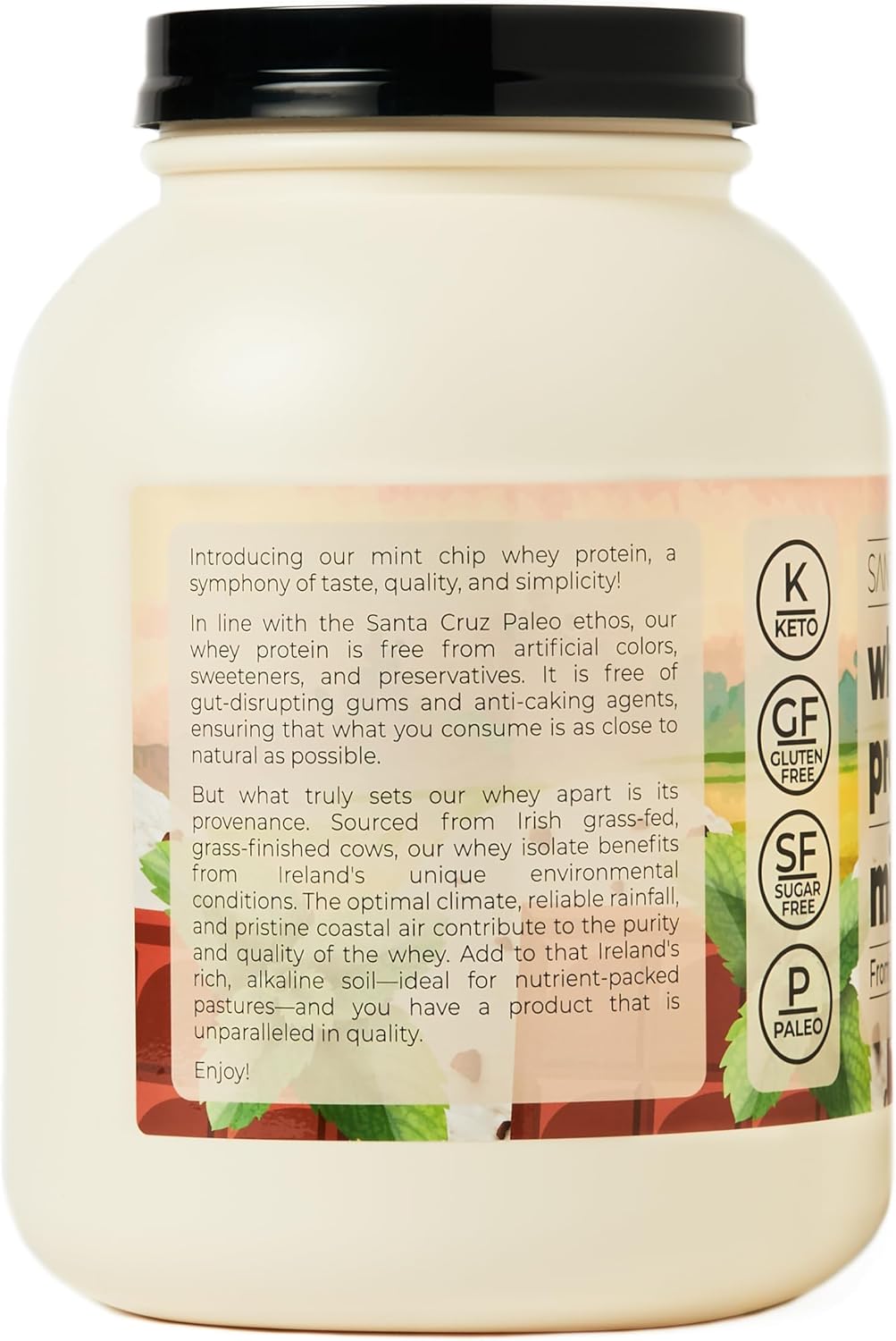 Santa Cruz Mint Chip Paleo Whey Protein Powder - 20g Grass Fed Isolate, Gluten Free, Keto, Sugar Free - Natural Post Workout Muscle Support - 50 Servings, 3.2 Lb Tub