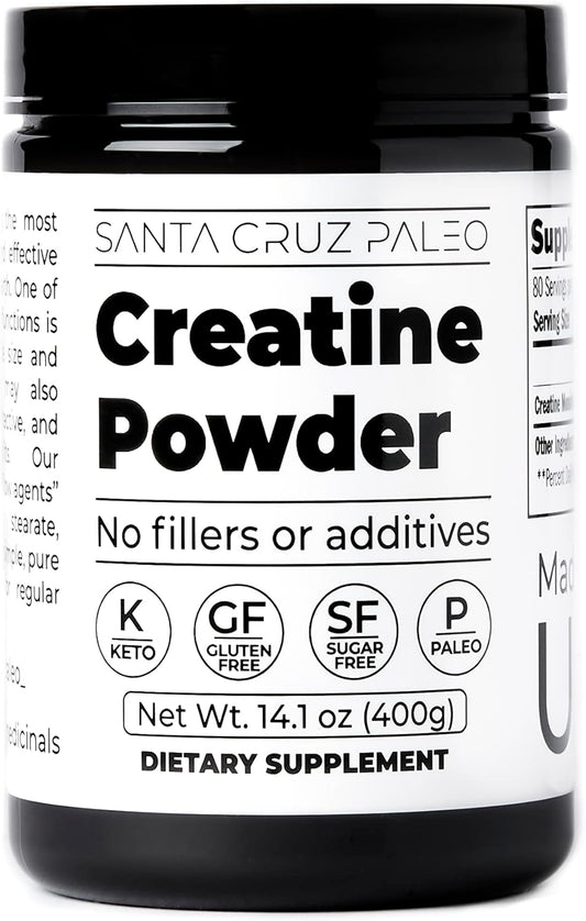 Santa Cruz Paleo Creatine Monohydrate Powder - Gluten Free, Keto, Sugar Free - Muscle Growth & Energy Support - No Fillers - 14.1oz, 80 Servings