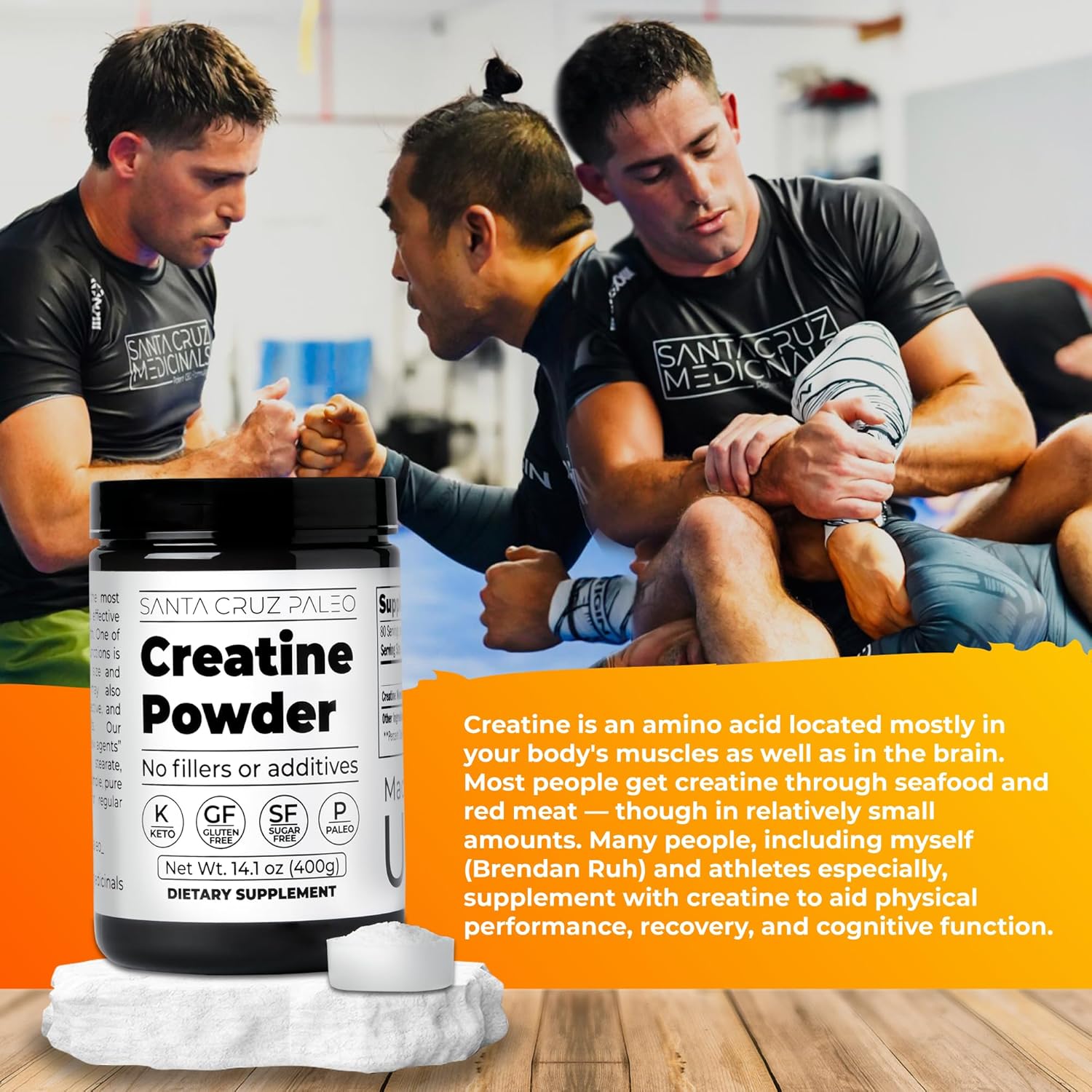 Santa Cruz Paleo Creatine Monohydrate Powder - Gluten Free, Keto, Sugar Free - Muscle Growth & Energy Support - No Fillers - 14.1oz, 80 Servings